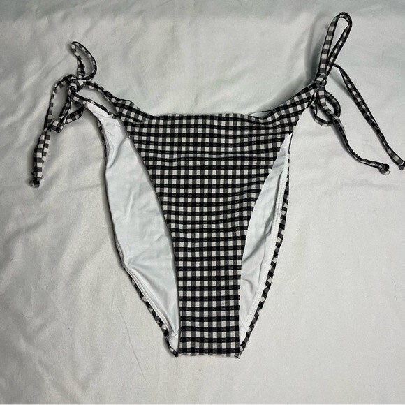 Andie Swim Black Gingham Size L String Bikini Bottom Beach Retro Pin Up Plaid - Picture 2 of 7
